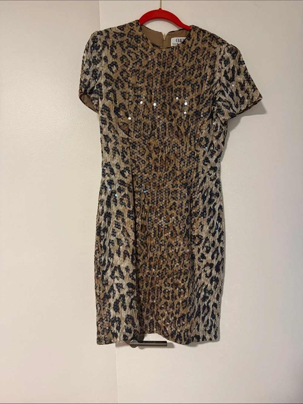 Chetta B Sequin Leopard-Print Mini Dress in Brown and Black